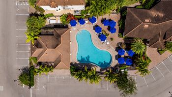 Top view of blue pool